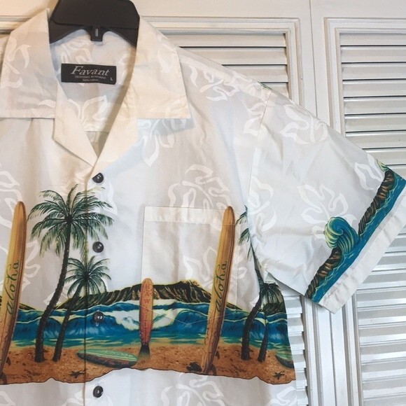 Favant men Hawaiian shirt Mamoth Pe'ahi Jaws Wave Surfboard 100% cotton large - Picture 4 of 10